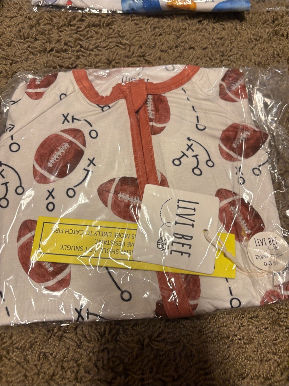 Livi Bee Kids Football Print Zip-Up Pajamas - White and Brown